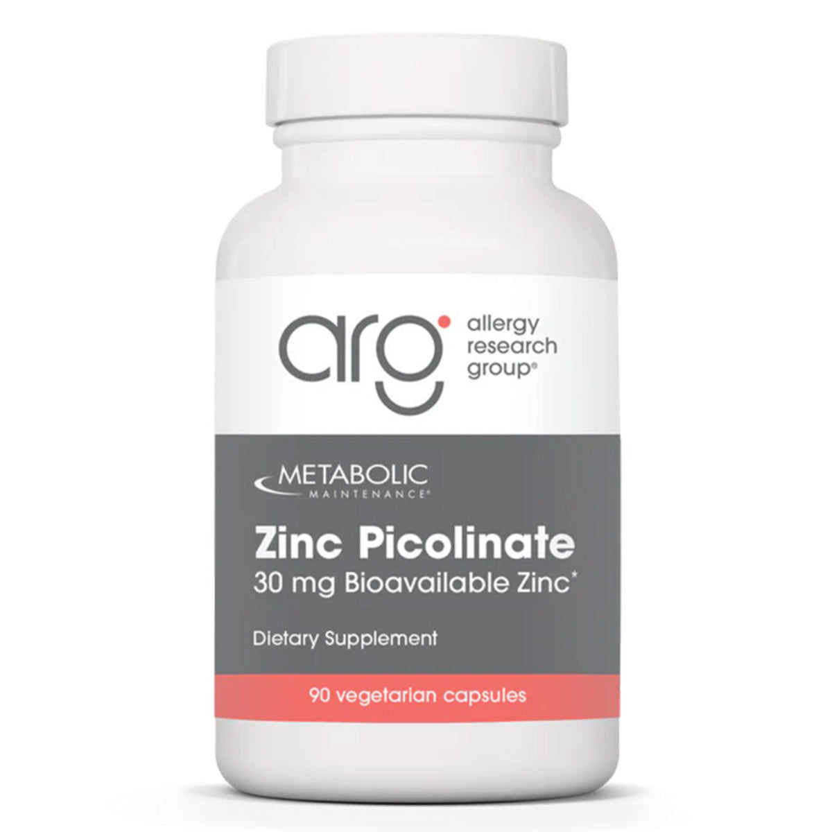 A Supplement container with the name Zinc Picolinate (30mg) by Metabolic Maintenance.