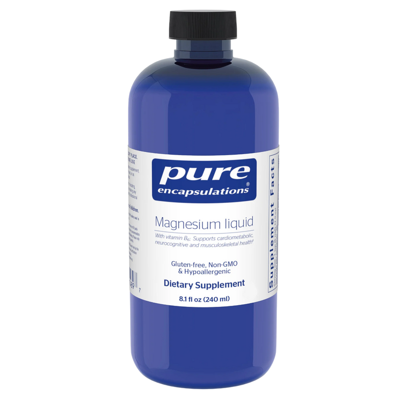 A Supplement container with the name Magnesium Liquid by Pure Encapsulations.