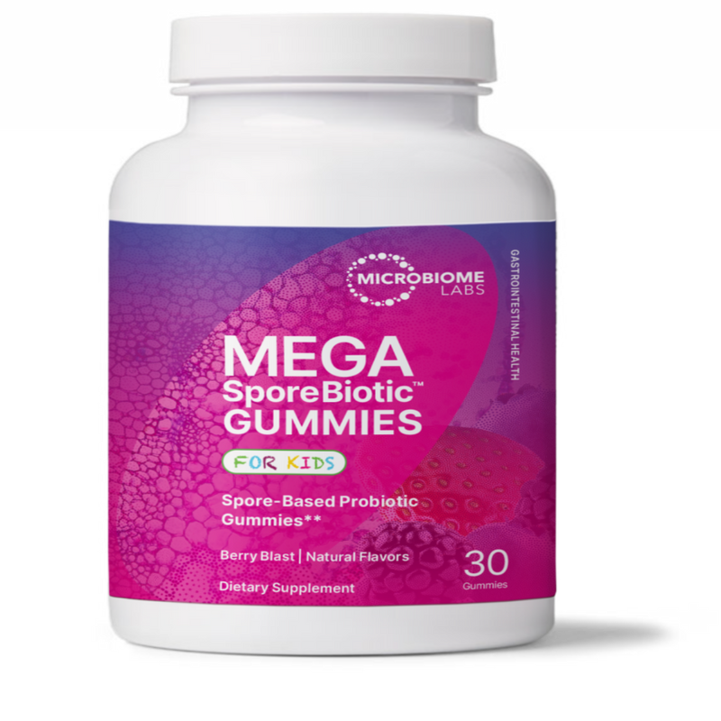 A Supplement container with the name Mega SporeBiotic Gummes for Kids by Microbiome.