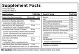Supplement facts label with various nutrients and their amounts per serving.