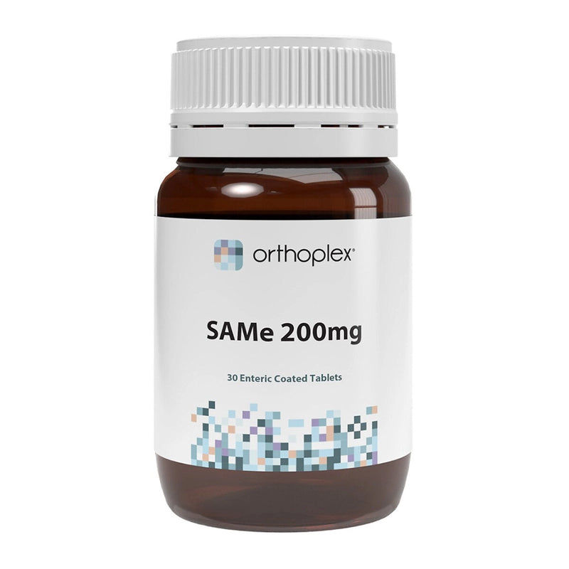 A Supplement container with the name SAMe 200mh by Orthoplex White