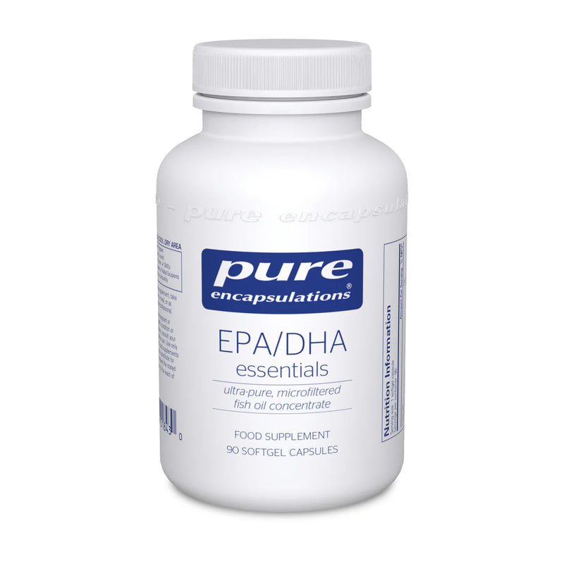 A Supplement container with the name EPA/DHA Essentials (90 Soft gels)by Pure Encapsulations.