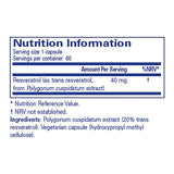 Ingredients: Resveratrol (as trans resveratrol, from Polygonum cuspidatum extract)