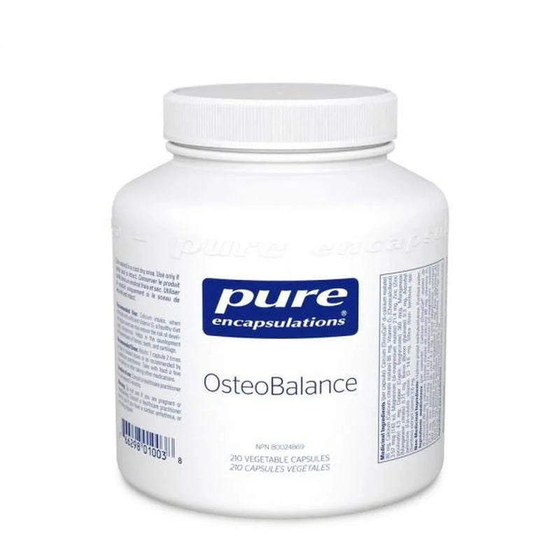 A Supplement container with the name OsteoBalance by Pure Encapsulations.