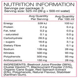 INGREDIENTS: 
Beetroot Juice Powder, Cluster Dextrin™, Blackcurrant Powder, Organic Cane Sugar, Red Spinach Extract, Polyphenols, Natural Flavour, Stabiliser (Xanthan Gum).