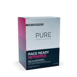 Image of a box packaging that says 5 day loading pack PURE sports nutrition performance race ready nitrates 500mg nitrates nitrate loading drink mix with adaptogenic blackcurrant supplemented food 5x 39g