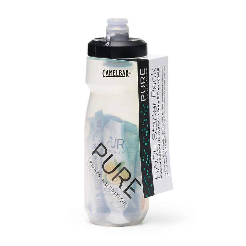 A Supplement container with the name Race Starter Pack by Pure Sports Nutrition.