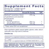 Ingredients:  BioGlute proprietary blend of glutathione and essential phospholipids, providing 250mg Setria glutathione and 125mg phospholipids complex
