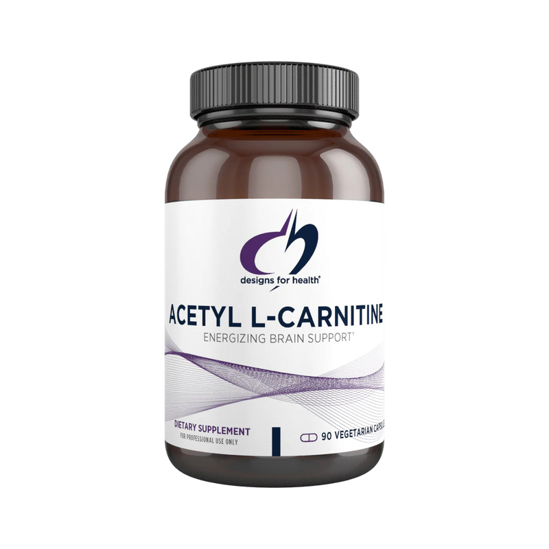 A Supplement container with the name Acetyl L-Carnitine by Designs for Health.