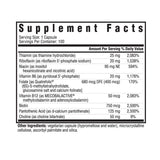 Ingredients including Thiamin hydrochloride, Riboflavin 5 Phosphate sodium, Niacin, Inositol hexaniotinate, nicotinic acid, Vitamin B6, Pyridoxal 5 phosphate, Folate, Quatrefolic, l5mthf, Glucosomine salt, calcium folinate, Vitamin B12, Mecobalactive, Methylcobalamin, adenosylcobalamin, Biotin, Pantothenic Acid, d-calcium pantothenate, Choline bitartrate.