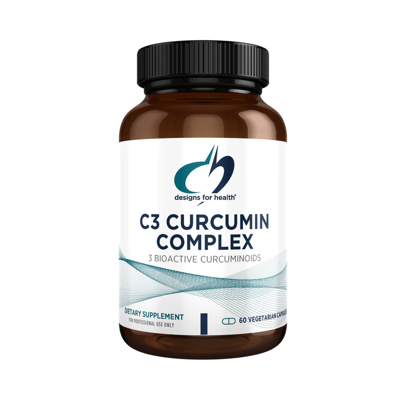 A Supplement container with the name C3 Curcumin Complex by Designs for Health.