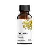 A Supplement bottle with the name  Vitamin D Liquid by Thorne.