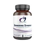 Image of white supplement bottle that says designs for health Berberine Synergy 400mg berberine+100mg ALA
