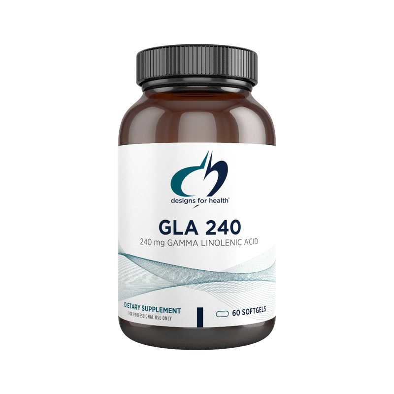 A Supplement container with the name GLA 240 by Designs for Health