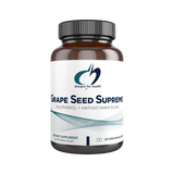 A Supplement container with the name Grape seed Supreme by Designs for Health.