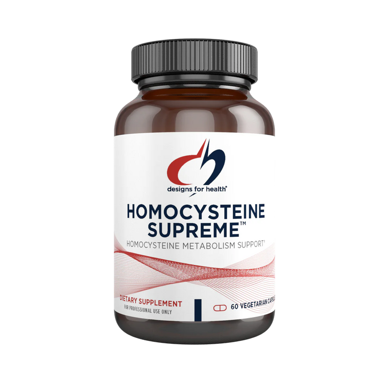 A Supplement container with the name Homocysteine Supreme by Designs for Health.