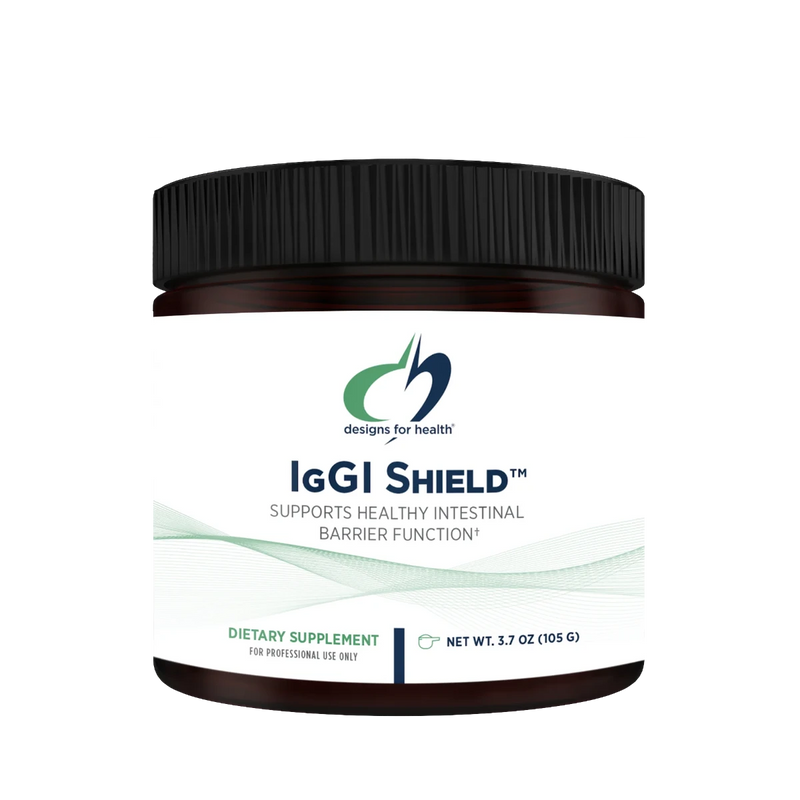 A Supplement container with the name IgGI shield by Designs for Health.