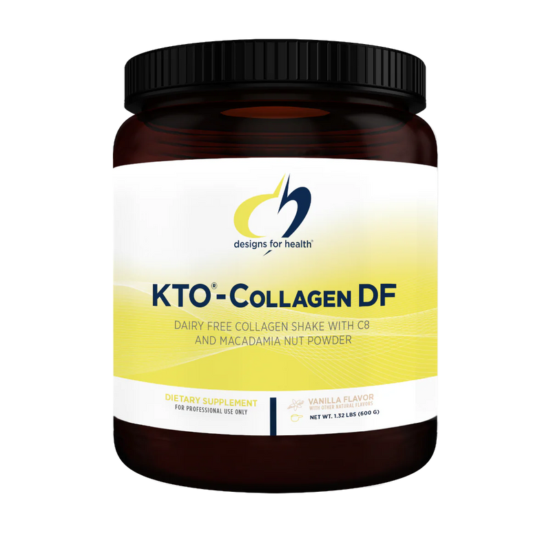 A Supplement container with the name KTO - Collagen DF by Design for Health.