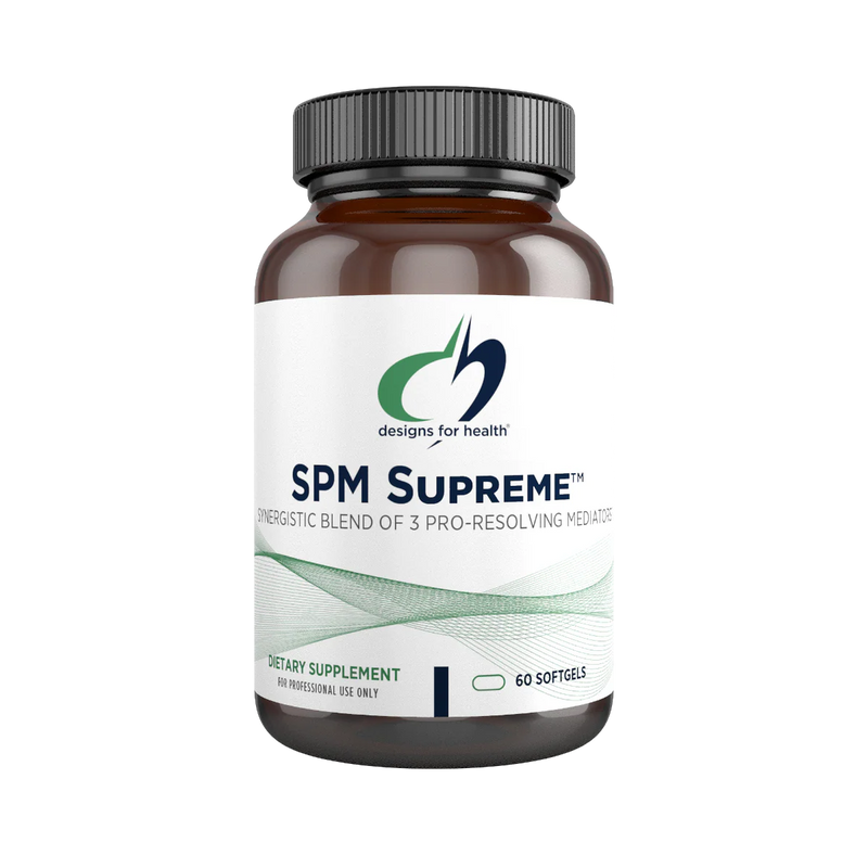Supplement bottle labeled 'SPM Supreme' by Designs for Health on a white background