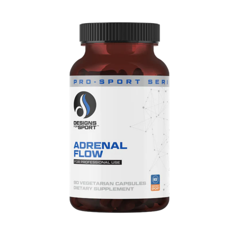 A Supplement container with the name Adrenal Flow by Designs for Health.