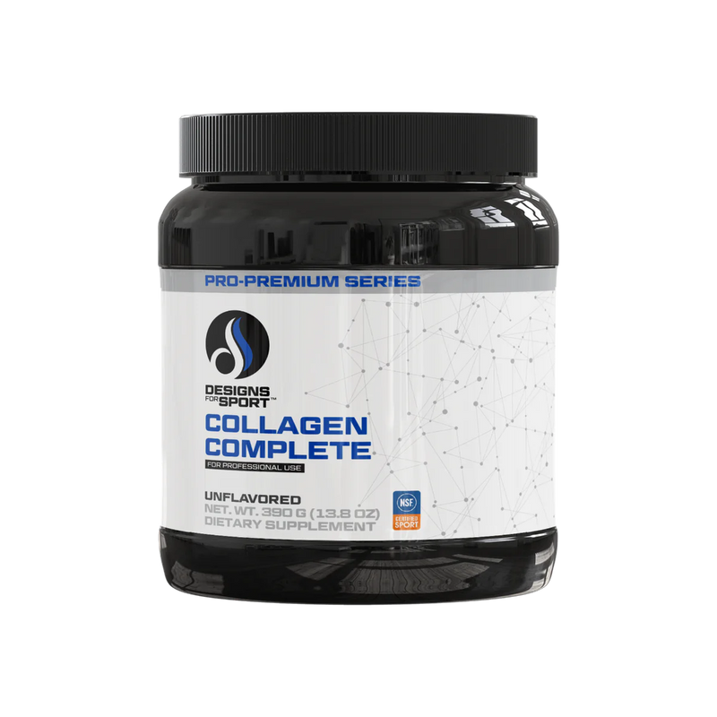 A Supplement container with the name Collagen Complete by Designs for Health.