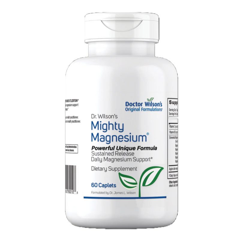 A Supplement container with the name Mighty Magnesium by Doctor Wilson.