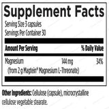 Ingredients: Magnesium 144mg (from 2g Magtein Magnesium L-Threonate)