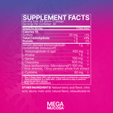 Ingredients: 144.6g powder, Serum-derived immunogloblin concentrate (immunolin) L--Proline, L-Serine, L-Threonine, Citrus bioflavonoids (Microbiomex)(, Citrus sinensis, Citrus paradisi whole fruit extract, L-Cysteine.