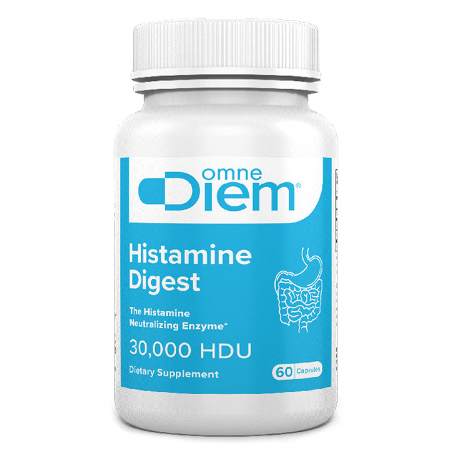A Supplement container with the name Histamine Digest 60Caps (30,000 HDU) by OmneDiem.