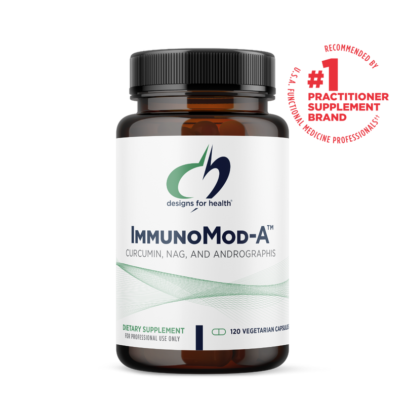 A Supplement container with the name ImmunoMod-A by Designs for Health