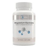 Image of a white supplement bottle that says rn labs magnesium glycinate magnesium (as magnesium glycinate) 150 mg 90 capsules