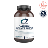 A Supplement container with the name Magnesium Glycinate Complex by Designs for Health. 240 vegetarian capsules