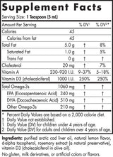 Text describing the ingredients: Vitamin A, D3, Omega -3s, EPA, DHA,