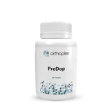 A Supplement container with the name  PreDop by Orthoplex White.