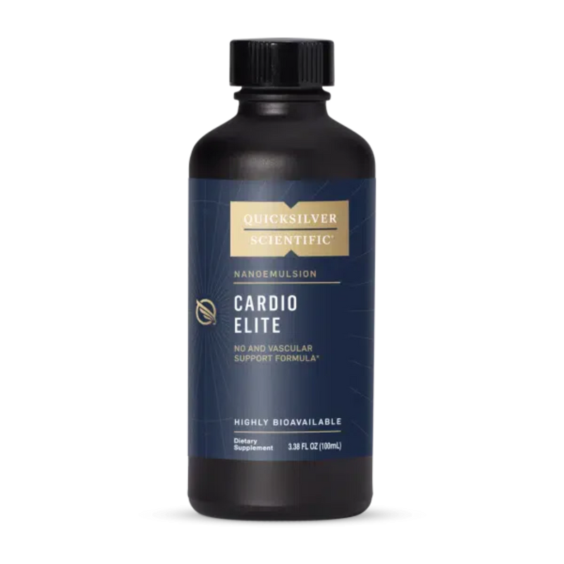 A Supplement container with the name Cardio Elite by Quicksilver.