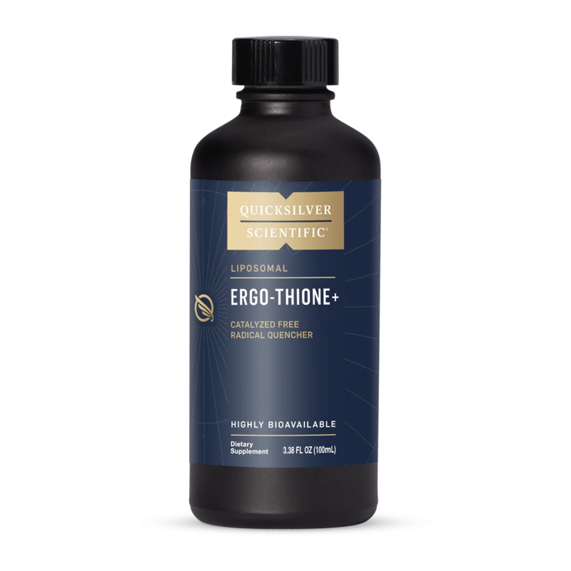 A Supplement bottle with the name Ergo-Thione+ by Quicksilver.