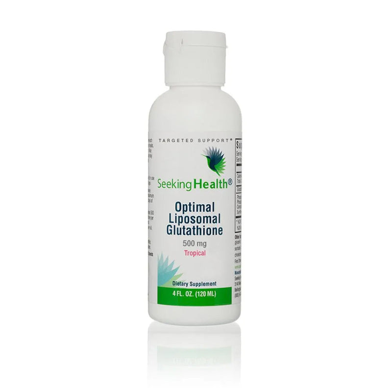 A Supplement container with the name Optimal Liposomal Glutathione by Seeking Health.