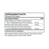 Ingredients including Silybin Phytosome, Silybum marianum extract fruit, Phospholipid, Sunflower, Artichoke extract leaf, Cynara scolymus, Curcumin Phytosome, Curcuma longa.