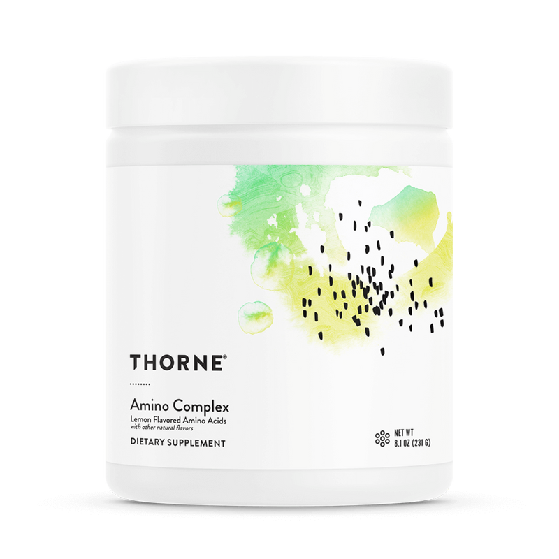 A Supplement container with the name Amino Complex - Lemon by Thorne.