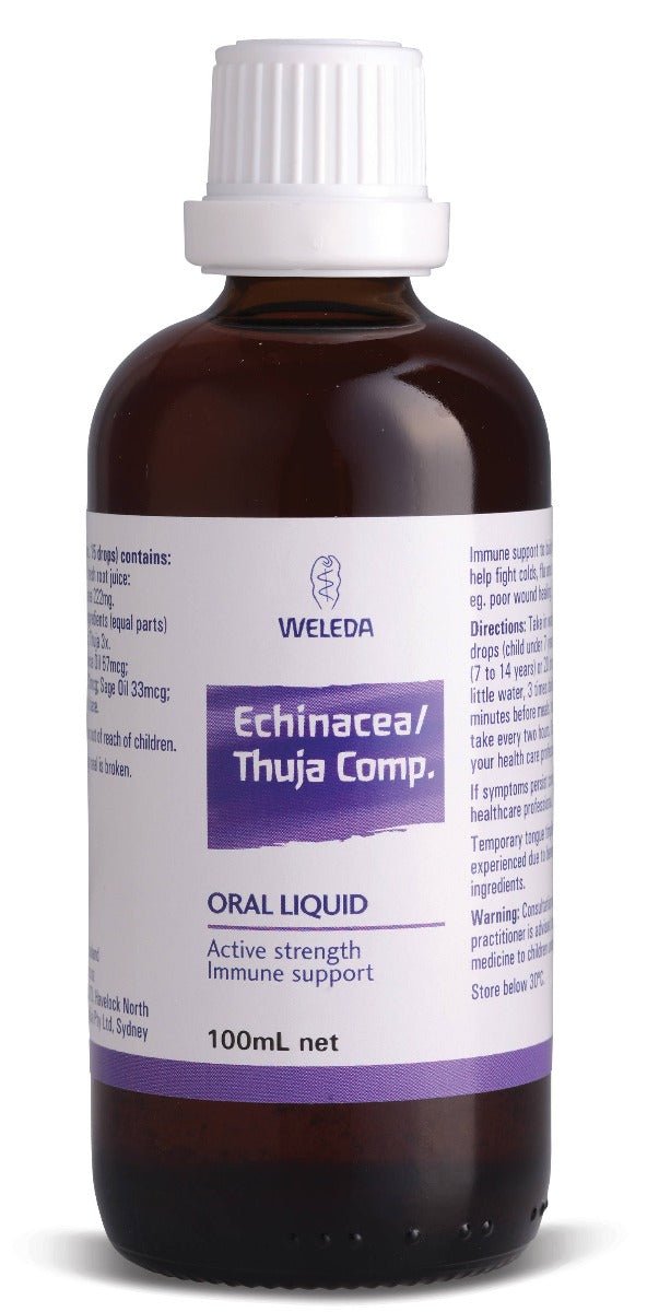 A bottle with the label Echinacea/Thuja Comp