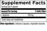 Supplement facts: L-Arginine, Cellulose (capsule), Vegtabale stearate