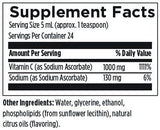 Suppelement facts:
Vitamin C (as Sodium Ascorbate), Sodium (as sodium ascorbate), Water, glycerine, ethanol, phospholipids (from sunflower lecithin), natural citrus oils (flavouring)