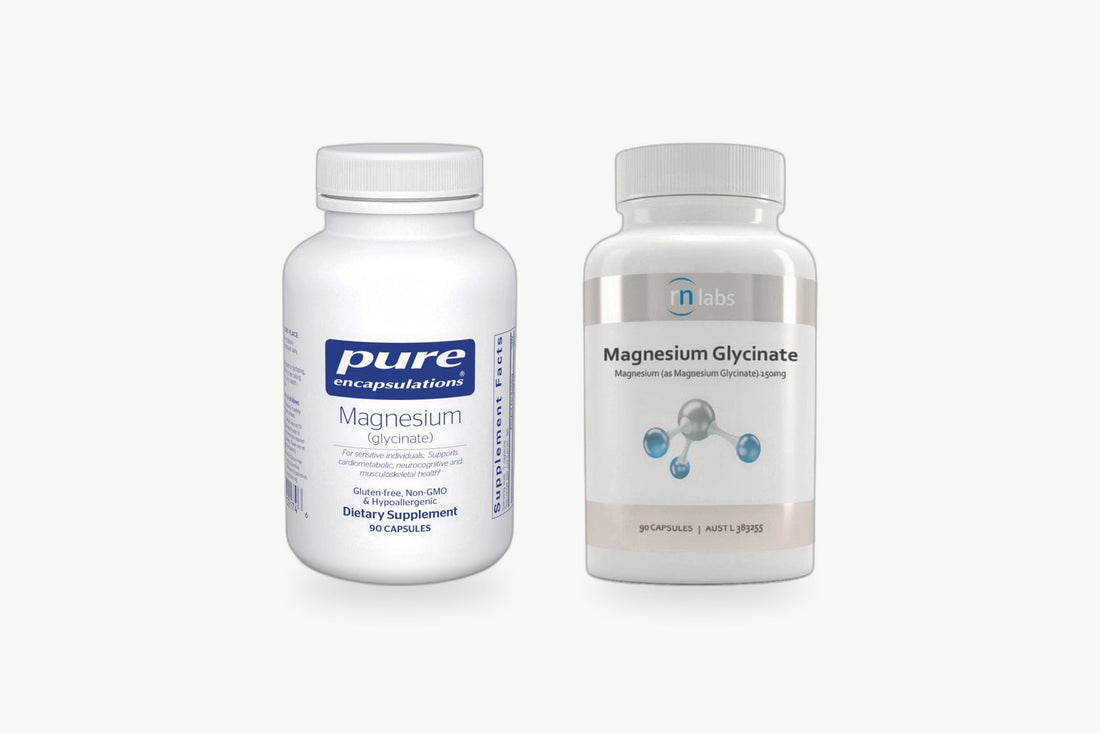 Pure Encapsulations and RN Labs magnesium glycinate bottles