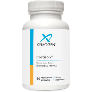 A Supplement container with the name Cortisolv by Xymogen.
