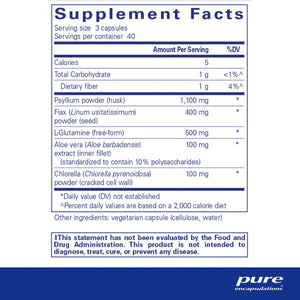 Ingredients: Psyllium powder, Flax, L-Glutamine, Aloe vera, Chlorella