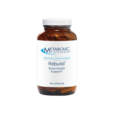 A Supplement container with the name Rebuild by Metabolic Maintenance,