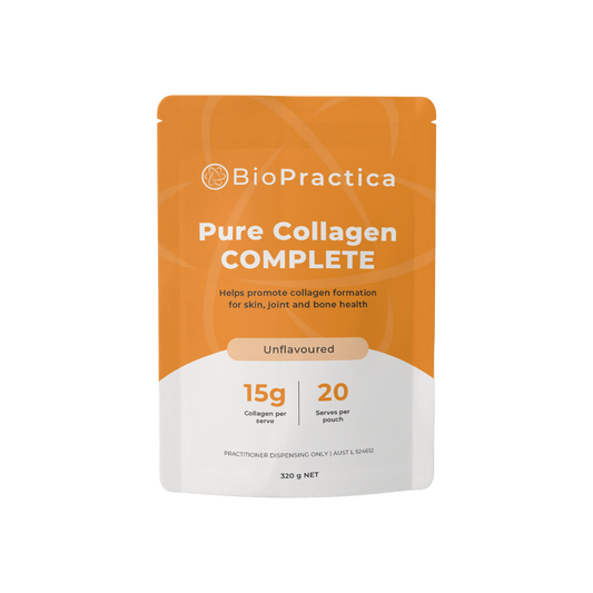 A supplement container of Pure Collagen Complete (320g) by Bio-Practica