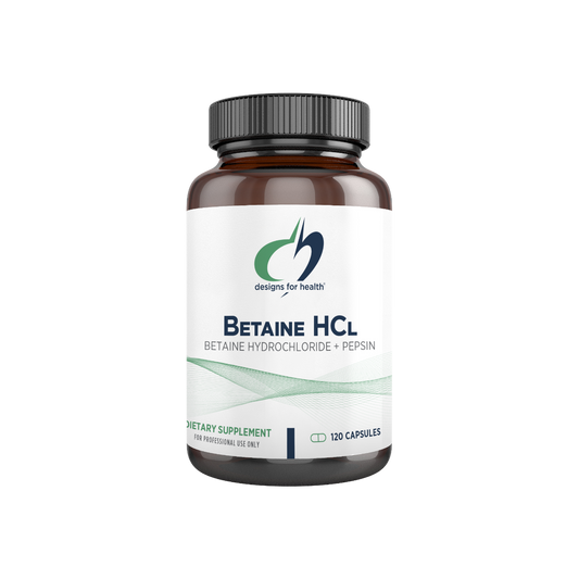 A supplement container of Betaine HCI by Designs for Health - USA