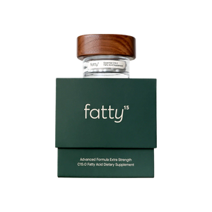 A supplement container of Fatty15 Advanced Formula Extra Strength Starter Kit by Fatty15 Clinical