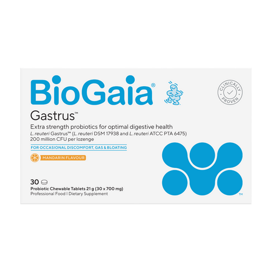 A supplement container of BioGaia Gastrus (Mandarin) by BioGaia